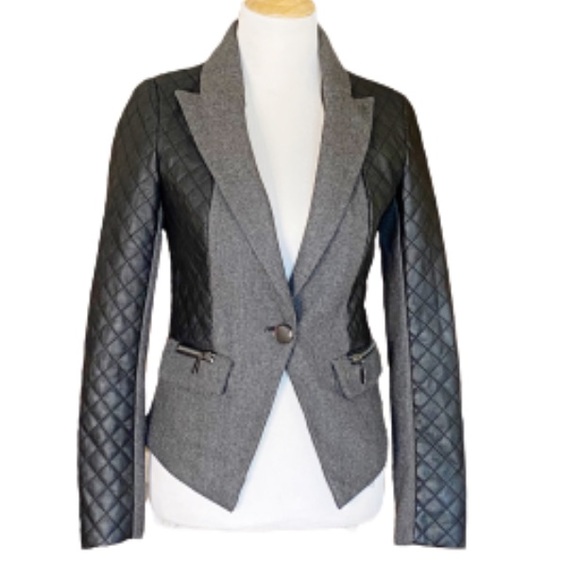 TCEC Jackets & Blazers - Gray Wool Blazer with Black Quilted Sleeves